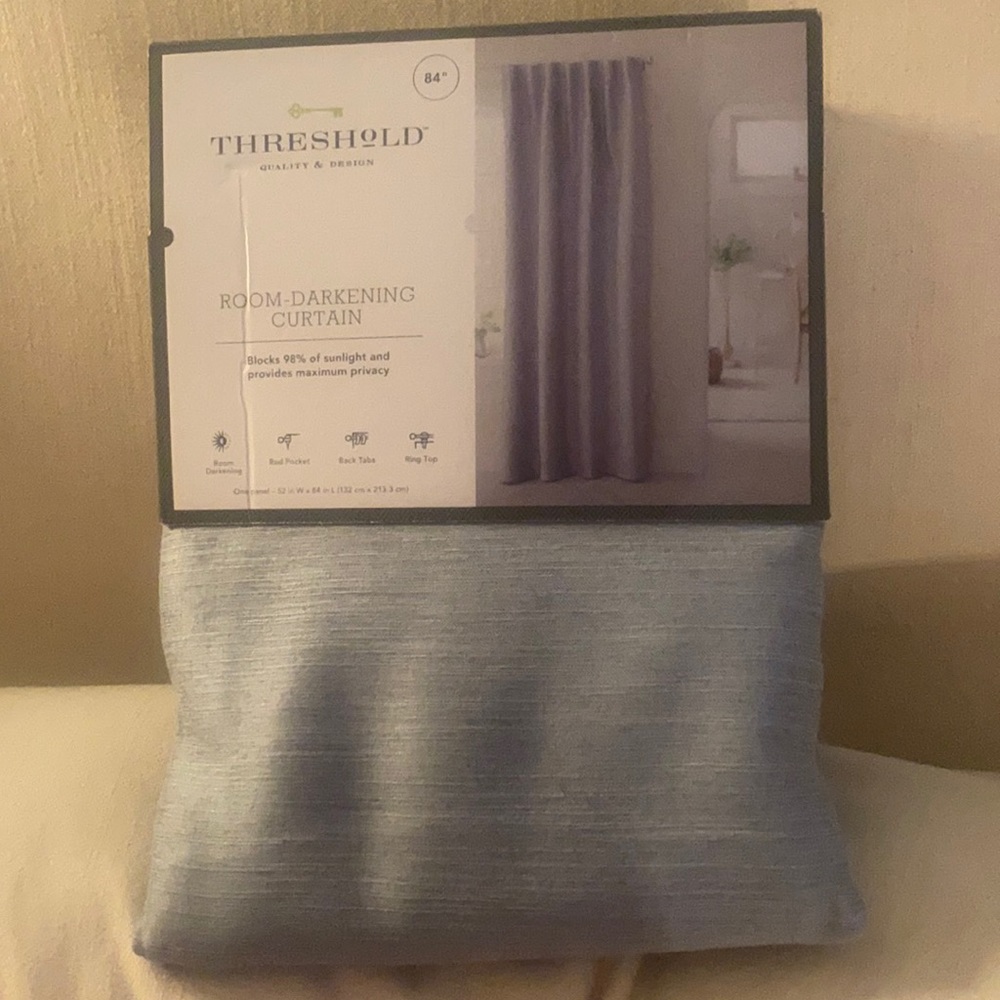Threshold blue faux silk room darkening curtain panels